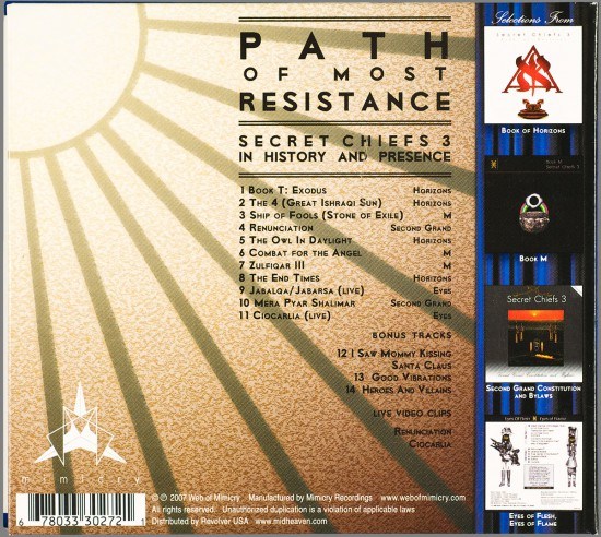Back Cover for Secret Chiefs 3: Path of Most Resistance by Mike Bennewitz aka butcherBaker